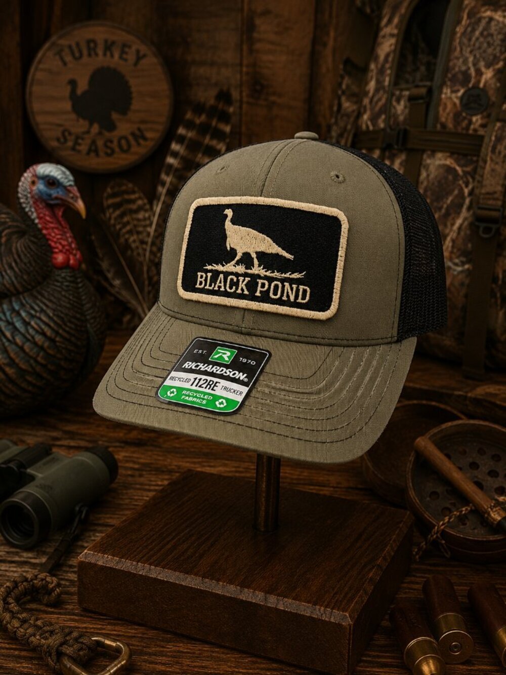 Black Pond Turkey Hunter Richardson 112 Trucker Mesh Snapback Hat Cap